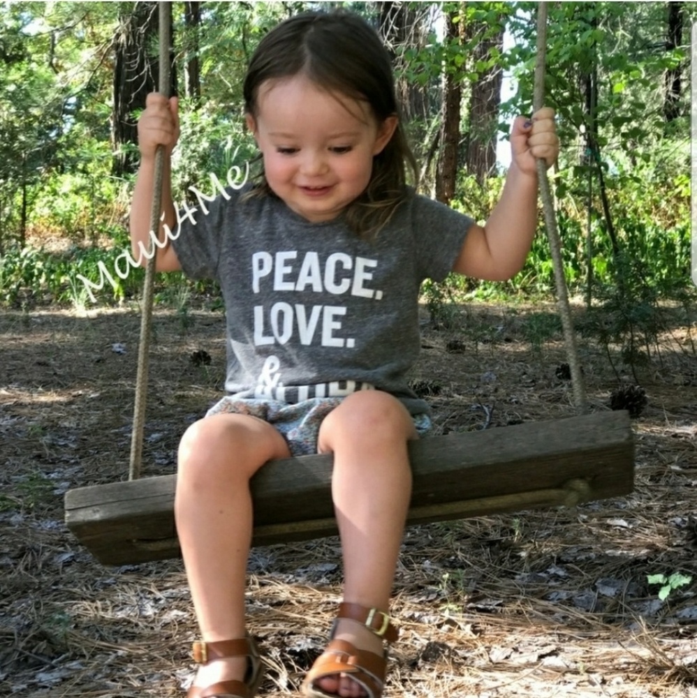 Spiritual Gangster Kids Peace Love & Aloha Toddlers Crew Tee Shirt 4T